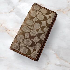 Coach Tan and Brown Signature Canvas Long Wallet with Pink Interior Needs Work